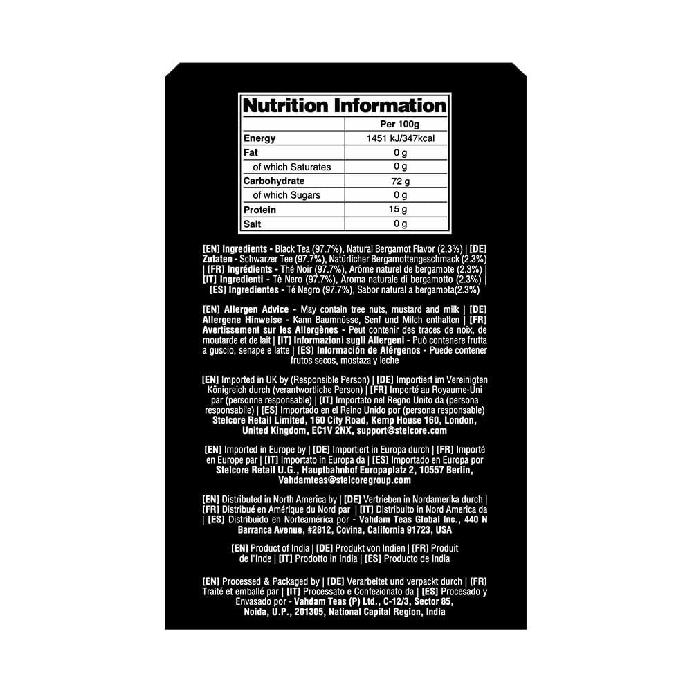 VAHDAM, Earl Grey Black Tea Bags (100 Count) Medium Caffeine, Non GMO, Gluten Free | Citrus Bergamot & Smooth | Resealable Ziplock Pouch | Plant Based Tea Bags