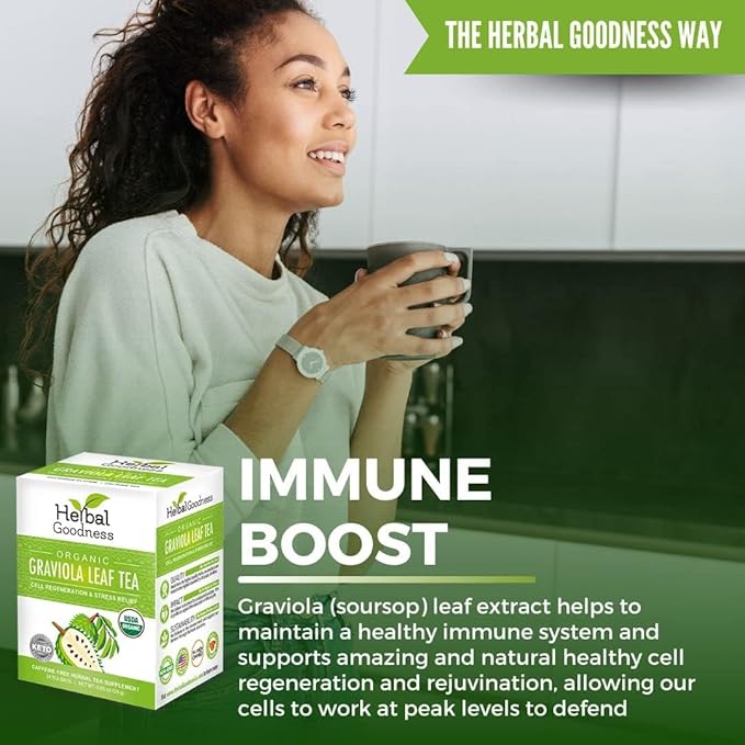 Graviola Leaf Soursop Tea - Organic Soursop Leaves, Hoja de Guanabana Leaves, Cell Support & Regeneration, Calm Relaxation - Caffeine Free