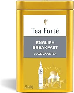 Tea Forte English Breakfast Premium Loose Leaf Caffeinated Black Tea Blend Canister, Makes 35-50 Cups