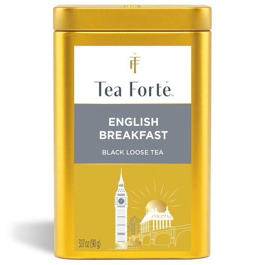Tea Forte English Breakfast Premium Loose Leaf Caffeinated Black Tea Blend Canister, Makes 35-50 Cups