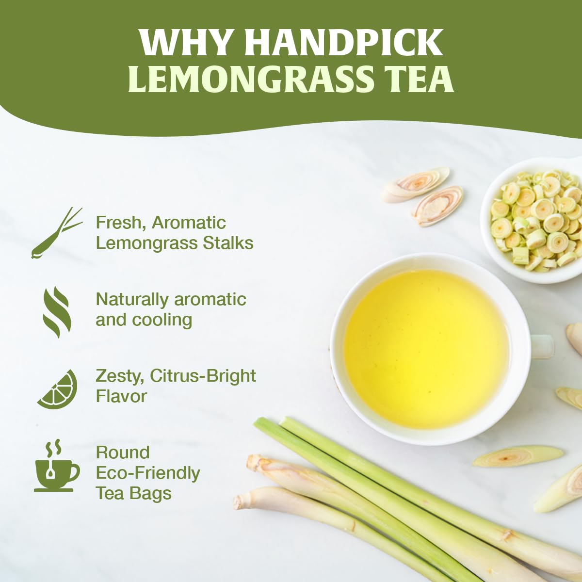 HANDPICK Lemongrass Teabags (100 Count) Made with Quality Lemongrass Stalks