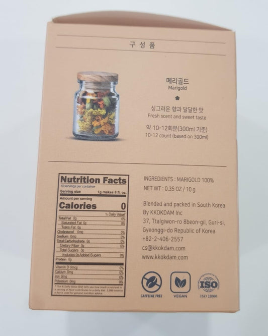 Korean Food KKOKDAM Marigold Flower Tea, Decaf Floral Blend Sugar Free, 10g