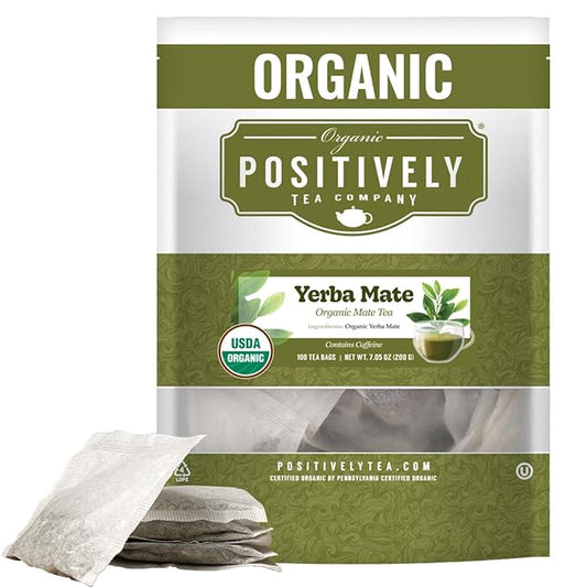 Organic Positively Tea Company, Yerba Mate Tea Bags (Unsmoked), 100 Count, Eco-Friendly Tea Bags, Non-GMO