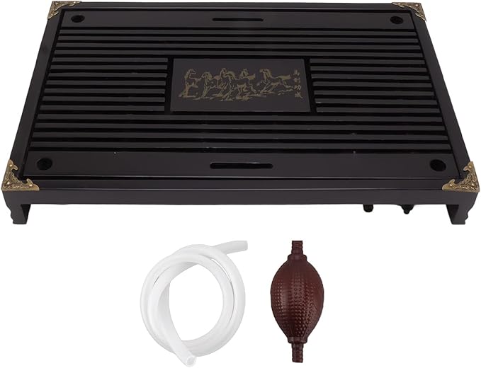 Chinese Tea Tray Drawer Type Wooden Drainage Water Storage Gongfu Tea Table Set for Home (Black)
