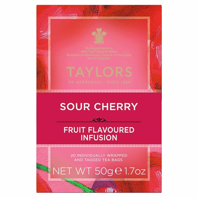 Taylors of Harrogate Sour Cherry, Herbal Tea, Individually Wrapped Bags, 20 Count (Pack of 6), Deep, Complex and Rich, Caffeine-Free