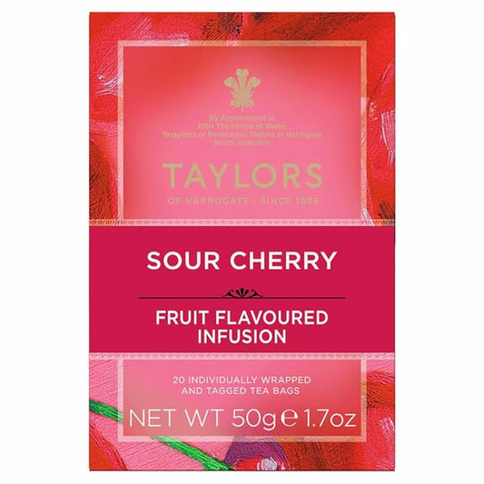 Taylors of Harrogate Sour Cherry, Herbal Tea, Individually Wrapped Bags, 20 Count (Pack of 6), Deep, Complex and Rich, Caffeine-Free, Enjoy Hot or Iced, 120 Teabags Total