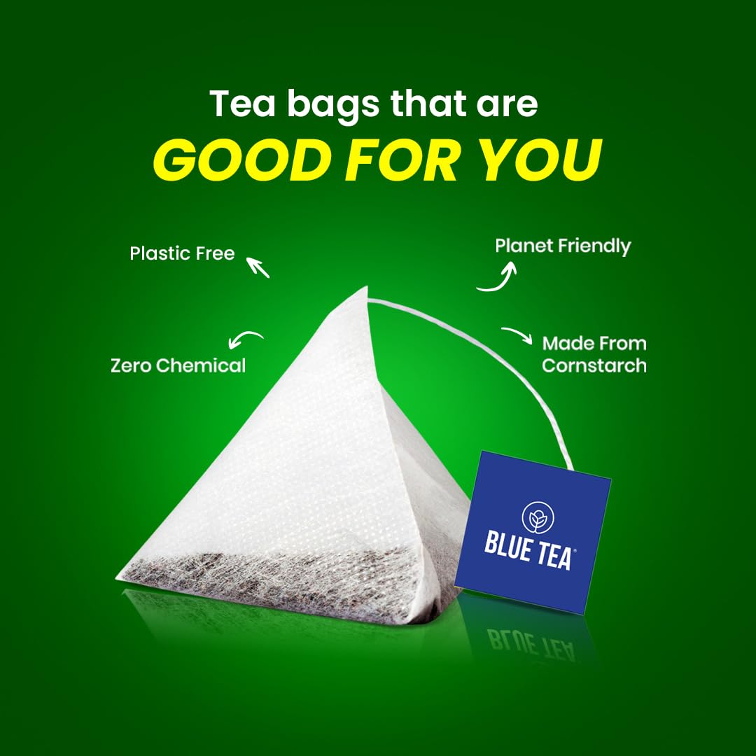 BLUE TEA - Peppermint Tea - 100 Count - Plant Based Tea Bag | SUPPORTS DIGESTION | Antioxidant Rich | Fresh &amp; Cool Minty Flavour | Caffeine Free - Herbal Tea - Non-Bitter - Leaf Based | Ziplock Pack