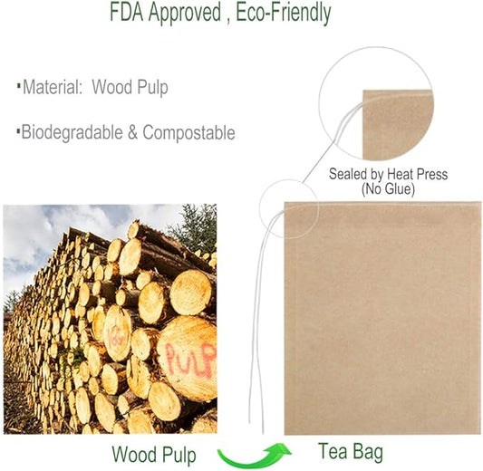 Eco-Fil Disposable Tea Filter Bags for Loose Tea, Wood Pulp Material, Biodegradable and Compostable