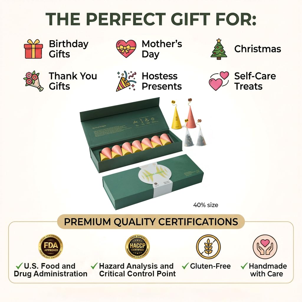 Herbal Delight Premium Tea Gift Set, 14 Individually Wrapped Pyramid Tea Bags, Chamomile & Rose Black Tea, Luxury Gift Box for Women, Birthday, Holiday & Hostess Gift