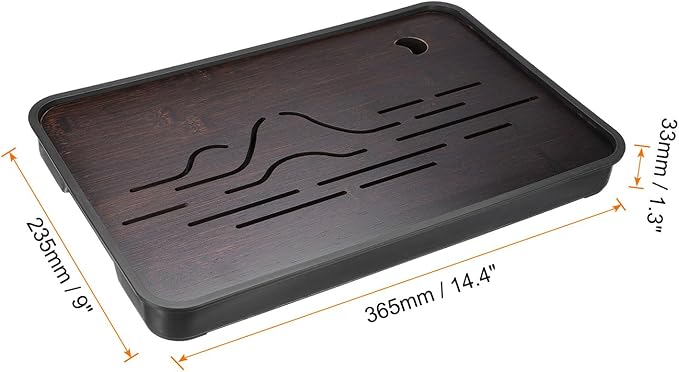 Harfington Bamboo Chinese Gong Fu Tea Tray 14.4" Beautiful Mountain Pattern Tea Tray Bamboo Tea Table Furniture Vintage Tea with Water Storage Box