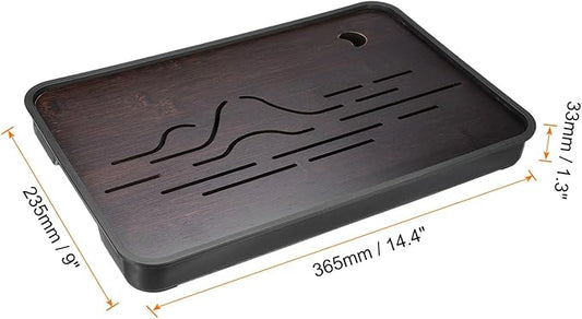 HARFINGTON Bamboo Chinese Gong Fu Tea Tray 14.4" Beautiful Mountain Pattern Tea Tray Bamboo Tea Table Furniture Vintage Tea with Water Storage Box for Drinking Tea Brown Black