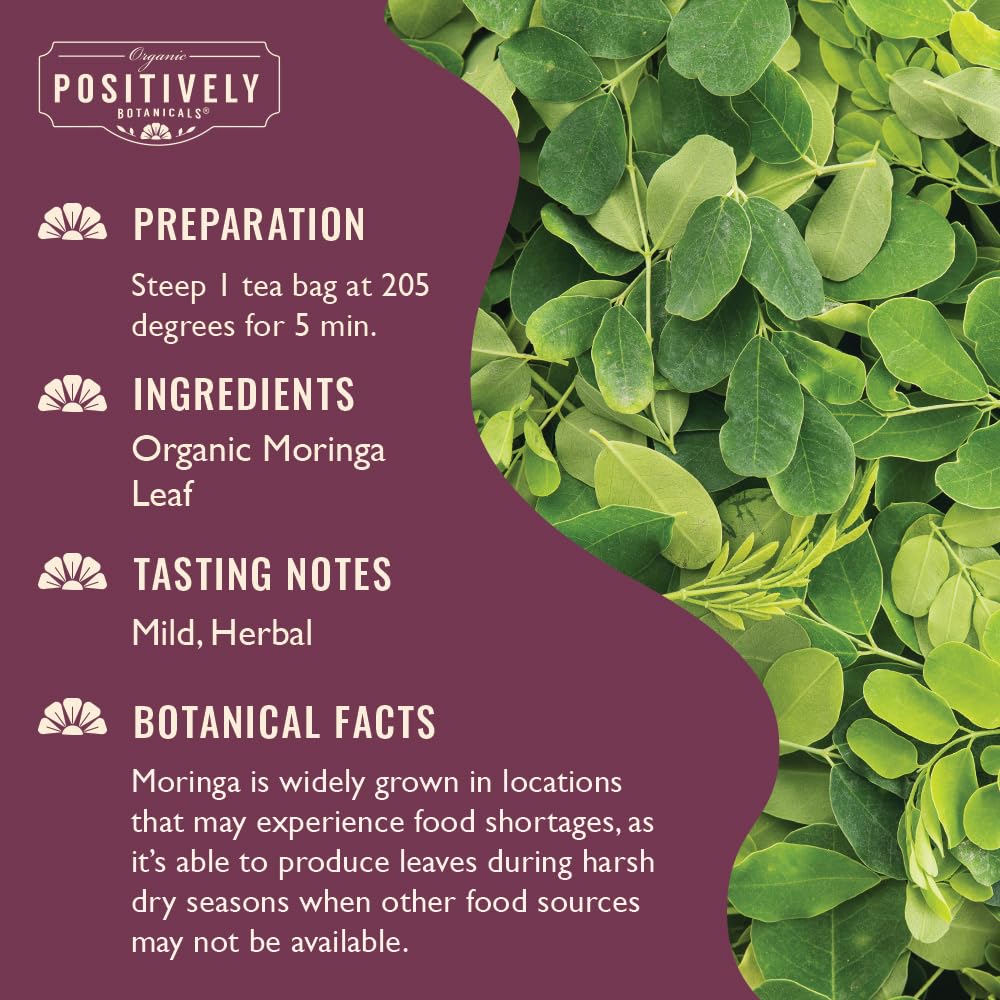 Positively Botanicals, Organic Moringa Leaf Herbal Tea Bags, 20 Count