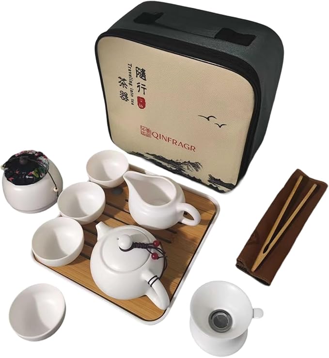 Portable Chinese Gongfu Tea Set - Handcrafted Ceramic Tea Set for Chinese/Japanese Tea Ceremony, Com
