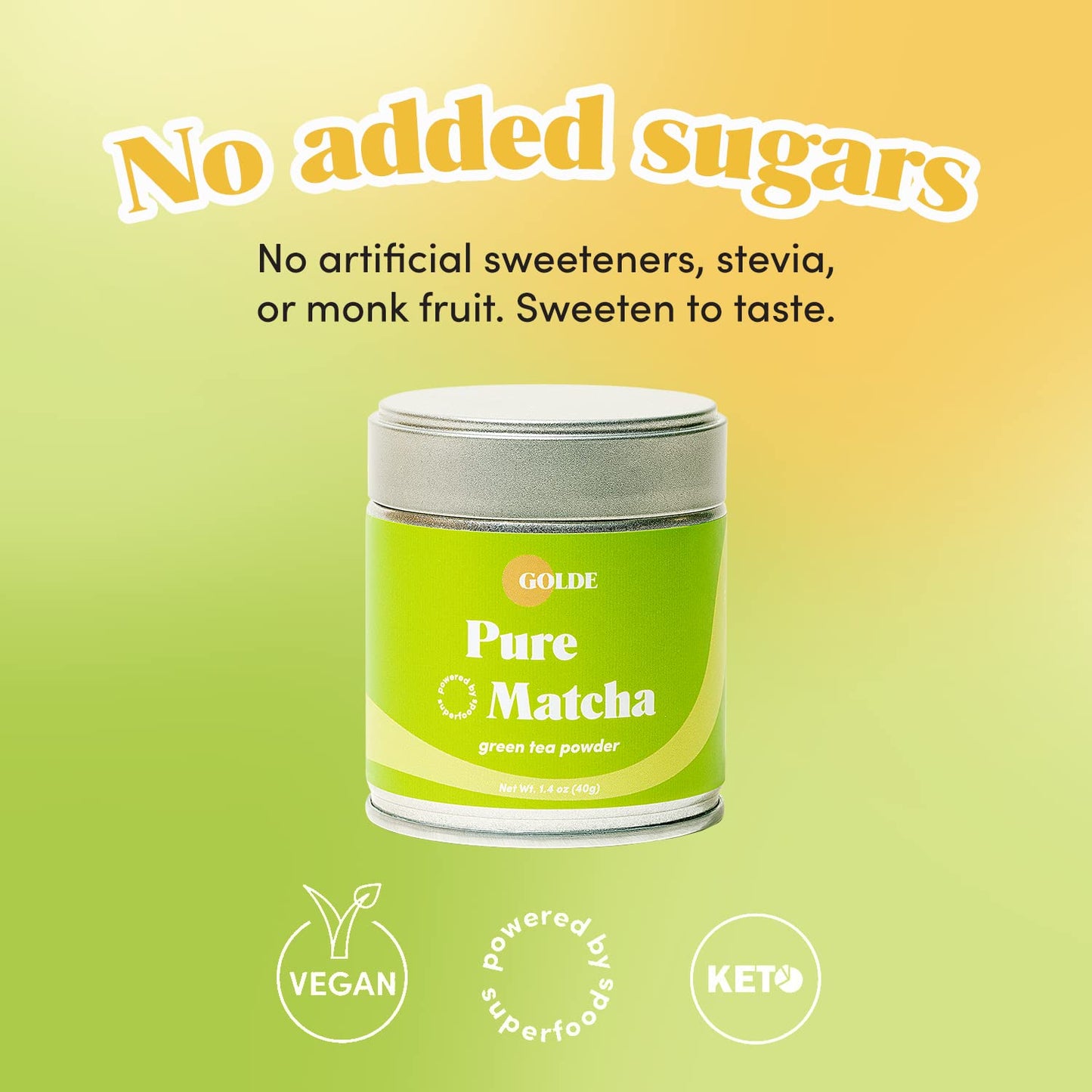 GOLDE Pure Matcha - Ceremonial Grade Organic Matcha Powder - Japanese Green Tea - Smooth, Vibrant Matcha for Tea, Lattes &amp; Smoothies - Vegan, Gluten Free, Non-GMO - Natural Source of Caffeine - 30g Tin