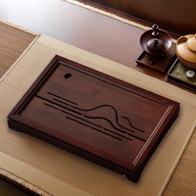 Bamboo Tea Tray Chinese Kungfu Tea 19.5x13.3x2.55in Serving Tray Vintage Tea Set Office Tea Tray Gongfu Water Storage Bamboo Tea Table Large