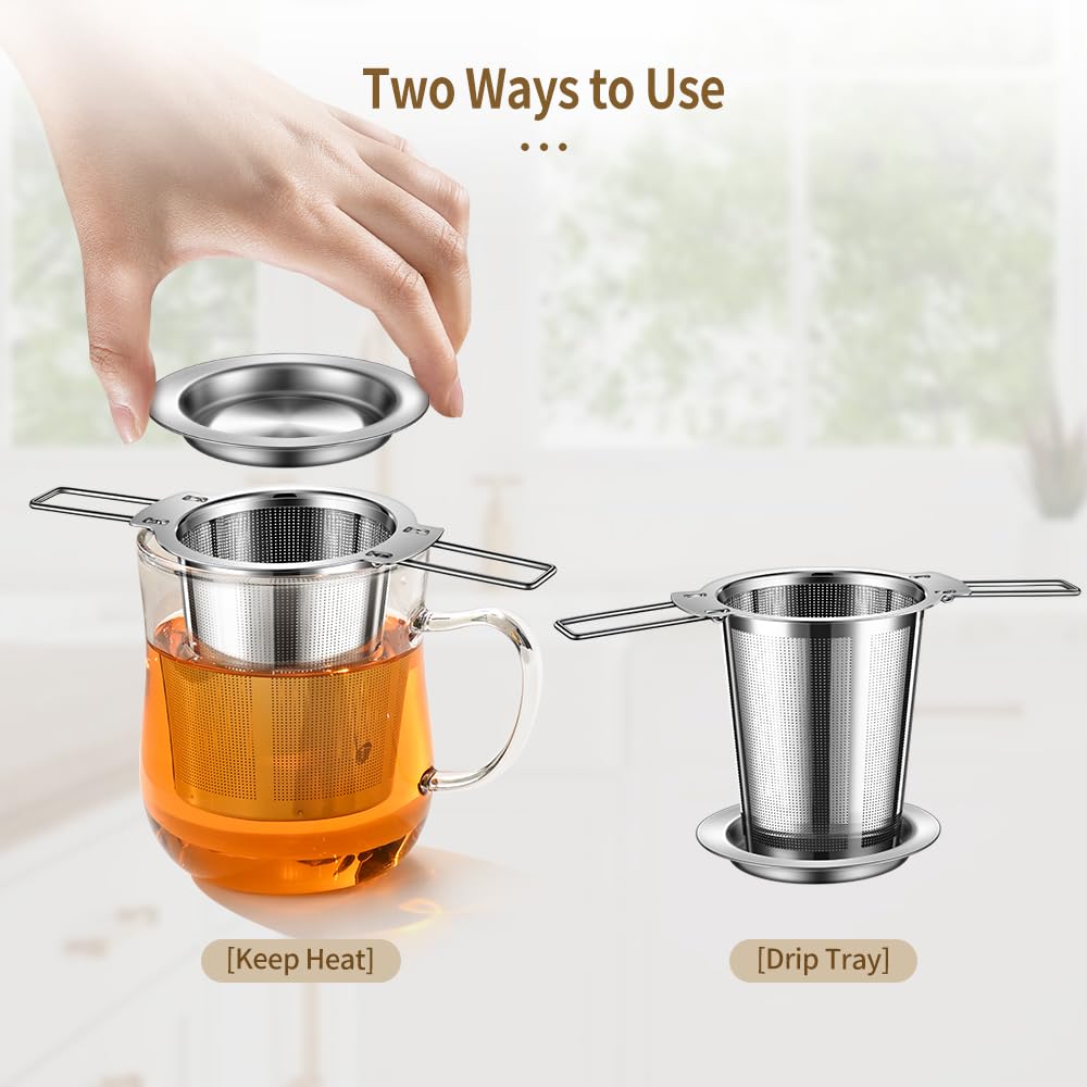 2Pack Long-Handled Tea Strainer, BOMANSI BOMS Stainless Steel Tea Infuser Basket Sitting in Mugs, Tea Infusers for Loose Tea