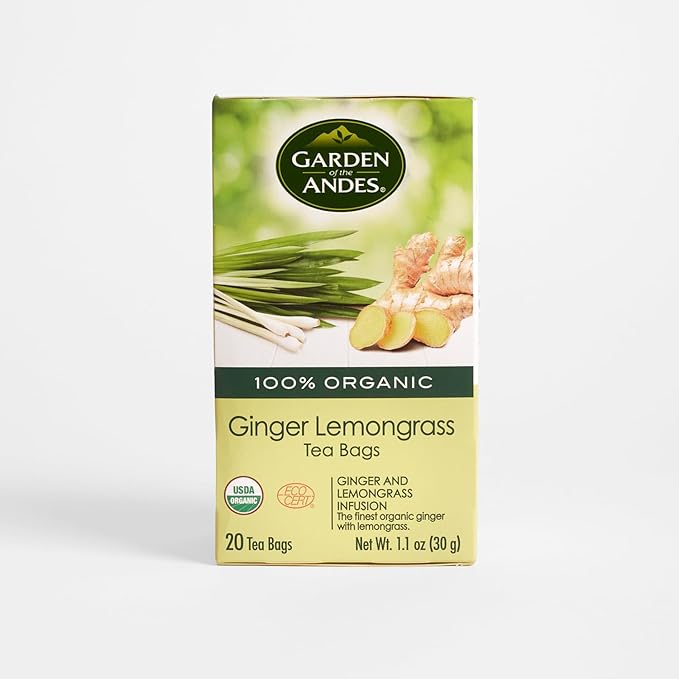 Garden of the Andes - Organic Ginger Lemongrass Tea - 20 Tea Bags/Box, Pack of 6 (120 ct.) - Caffeine-Free Herbal Infusion