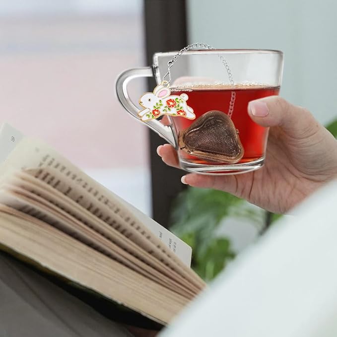 loose tea infuser Set, reusable tea steeper, Stainless steel Heart Shaped tea ball + Animal Pendant, tea filter strainer Makes Tea Brewing Fun (3, Turtle + Snail + Rabbit)