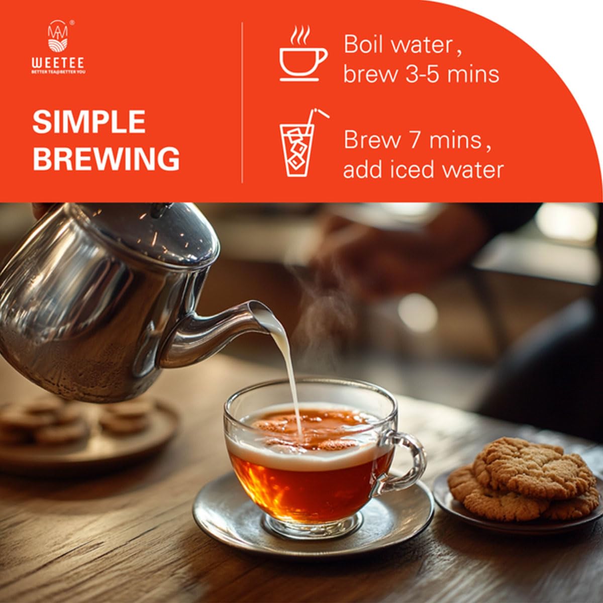 WT WEETEE Organic Black Tea Loose Leaf, 110+ Cups, No Bitter &amp; Rich Flavor | Pure Organic FOP Black Tea with Rich Malt, Floral &amp; Fruity Notes, Premium Loose Leaf Black 228g /8oz for Hot or Iced &amp; Latte