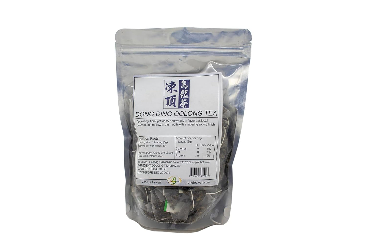 120G - 40 Bags of 3g Dong Ding Oolong Tea Teabags - Teawan Oolong Tea Bags - Taiwan tea, Taiwan Oolong, Oolong Tea, Oolong Green, Value Pack, Hot and Cold Brew 台灣凍頂烏龍