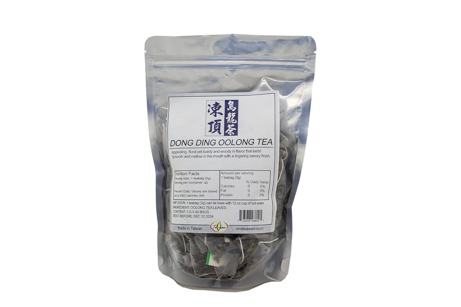 120G - 40 Bags of 3g Dong Ding Oolong Tea Teabags - Teawan Oolong Tea Bags - Taiwan tea, Taiwan Oolong, Oolong Tea, Oolong Green, Value Pack, Hot and Cold Brew 台灣凍頂烏龍