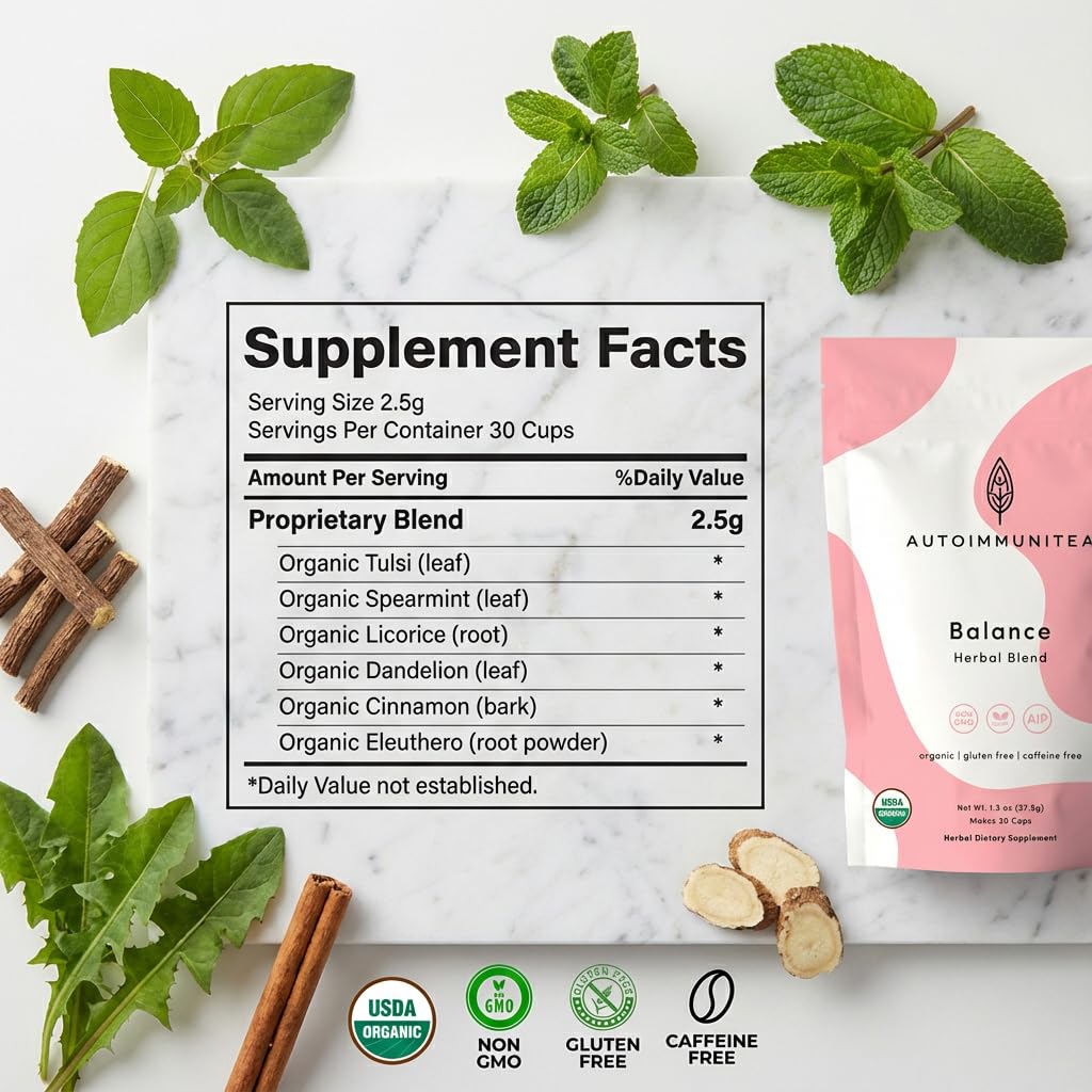 Organic Spearmint Tea Loose Leaf Tea Bags – Hormone Balance for Women, PCOS Support, Perimenopause, Cortisol, Tulsi, Dandelion, Licorice, Caffeine Free AIP Cycle Support Herbal Blend, 15 Count
