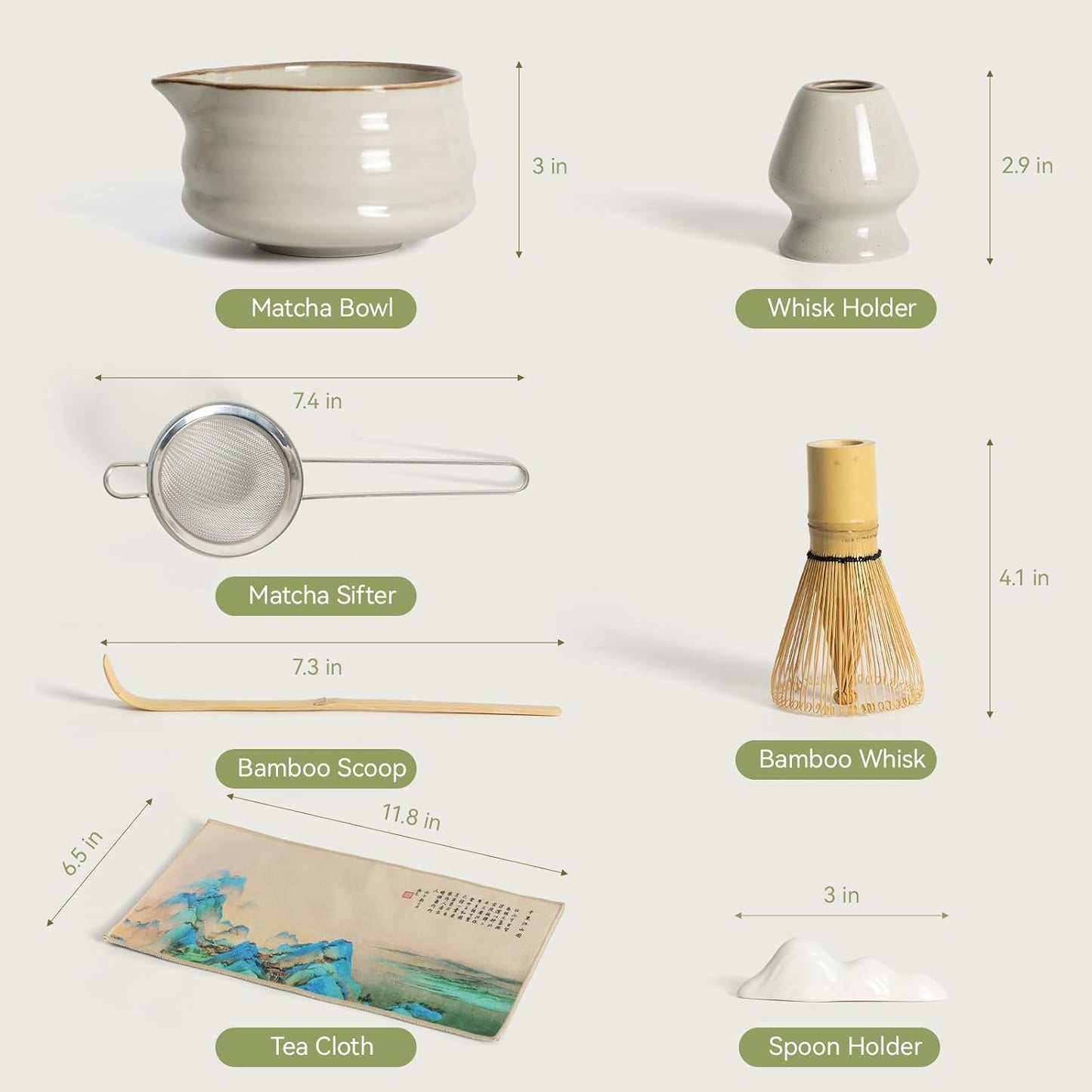 Matcha Whisk Set, Matcha Bowl and Whisk 7 pcs, Gray
