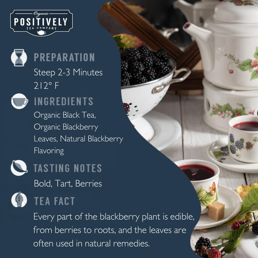 Organic Positively Tea Company Positively Tea, Organic Blackberry Black Tea, Loose Leaf, 16 Ounce