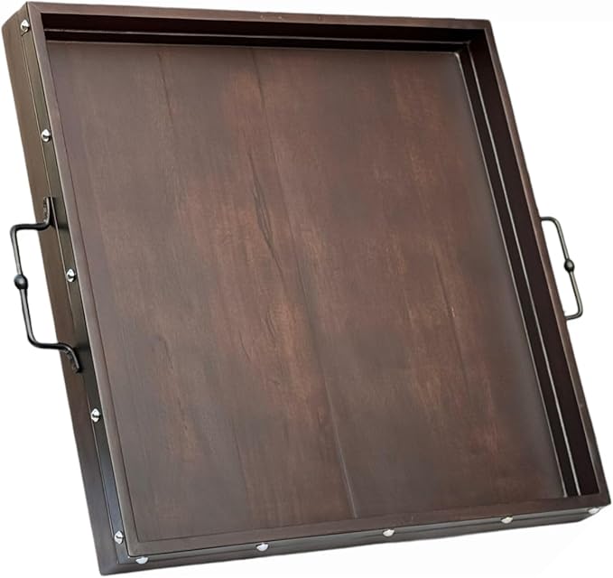 20"x20" Extra Large Square Ottoman Tray, Heavy Duty Mango Wood, for Serving Tea, Breakfast in Bed