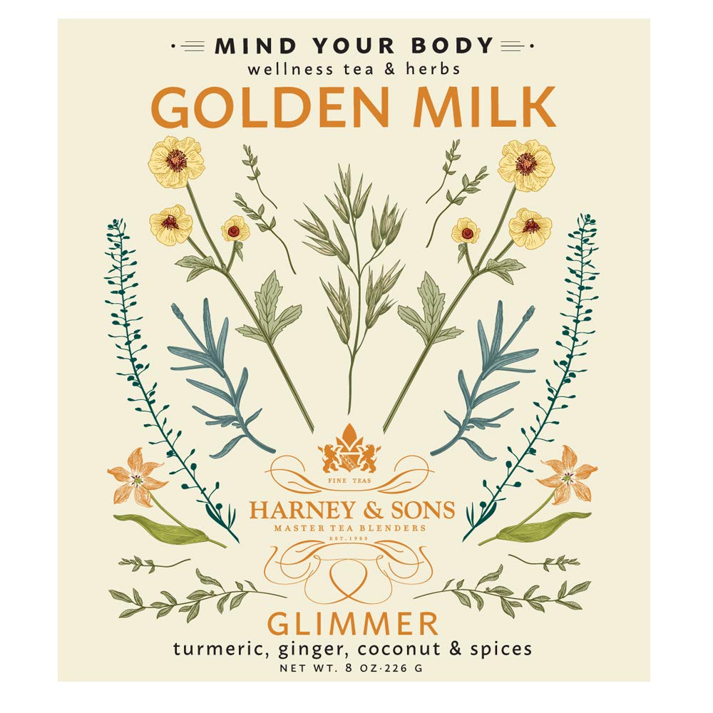 Harney & Sons Golden Milk Powder Tin, Turmeric Spice Blend, 8 oz | Caffeine-free blend with organic turmeric, ginger, co