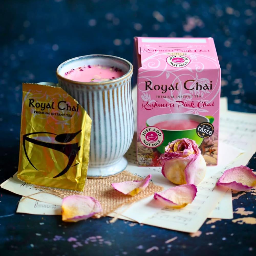 ‎Royal Chai | Kashmiri Pink Chai Sweetened | 10 Count Single Box | All Natural, No Preservatives | Premium Instant Tea | Made in the UK