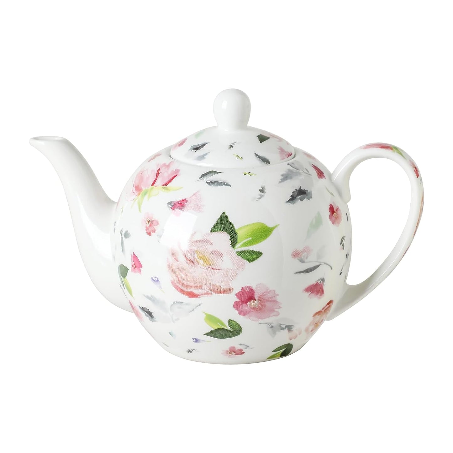30oz Porcelain Teapot, Floral Design Ceramic Tea Pot for Loose Leaf & Bagged Tea, Classic 3-4 Cups Teapot for Daily Use & Special Occasions
