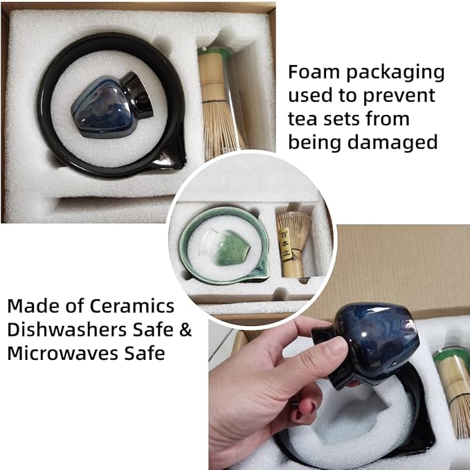 ZaH Matcha Whisk Set Includes Matcha Whisk and Bowl/Ceramics Whisk Holder/Bamboo Tea Scoop/Sifter - Japanese Matcha Set Kit (5pcs), Green