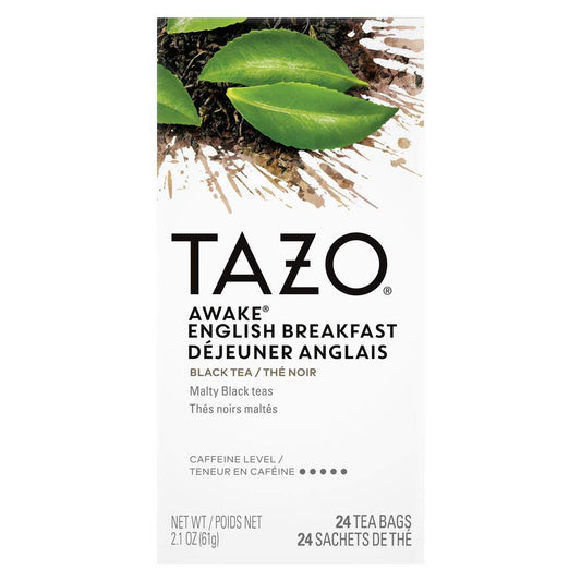 Tazo Awake English Breakfast Enveloped Hot Tea Bags Non GMO, 24 count, Pack of 6
