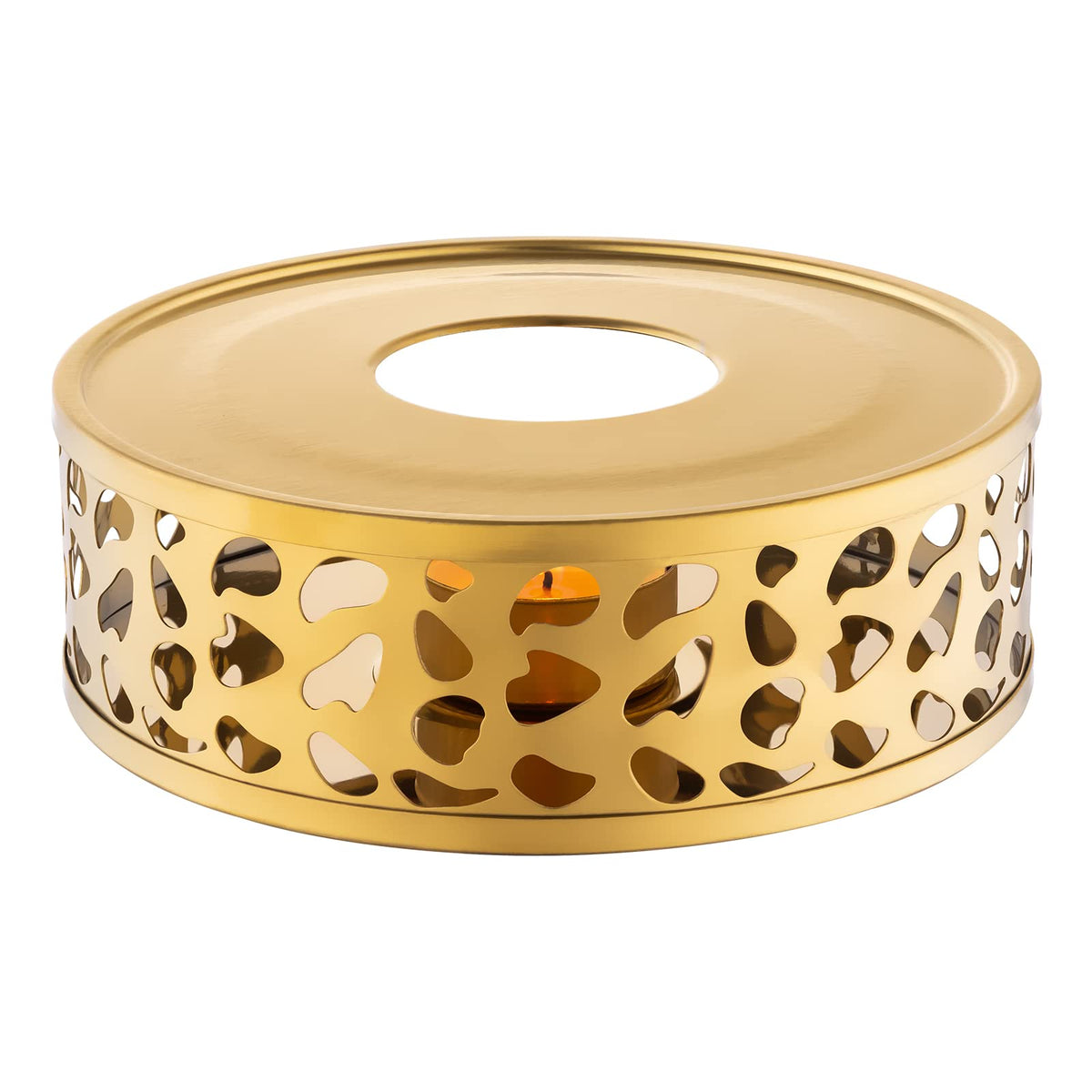 Simtive Teapot Warmer, Brushed Stainless Steel Tea Warmer with Tealight Holder, Gold