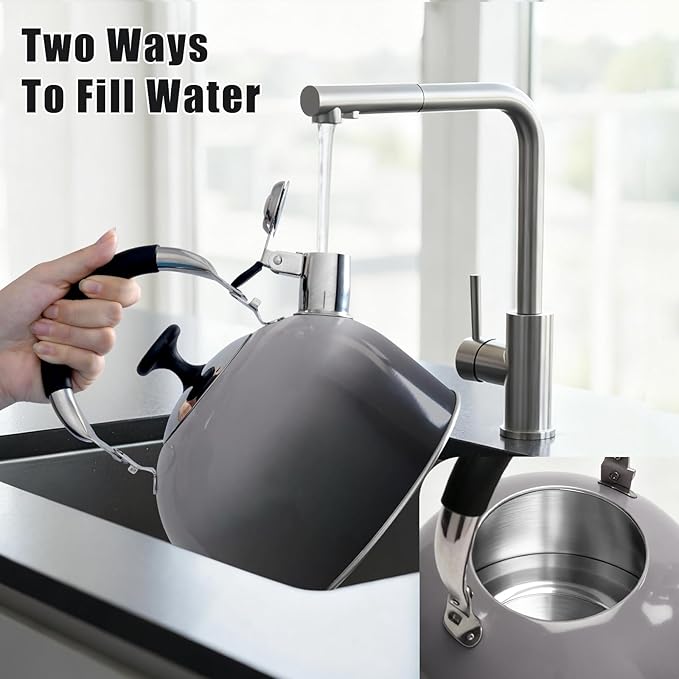 Tea Kettle Stovetop,Stainless Steel Whistling Tea Kettle For Stove Top, 2.5 Qt Tea Pot With Folding Handle