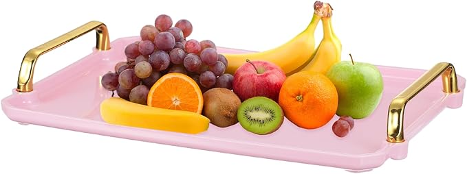uxcell Plastic Serving Tray with Golden Handle, 12 x 8.6 Modern Rectangular Decorative Tray Acrylic 