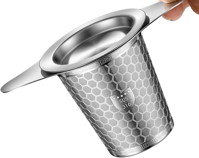 Premium Stainless Steel Loose Leaf Tea Infuser, SUS 316 Grade, Hexagonal Mesh Pattern with Wide Rim, Loose Leaf Steeper Strainer(2 Pcs)