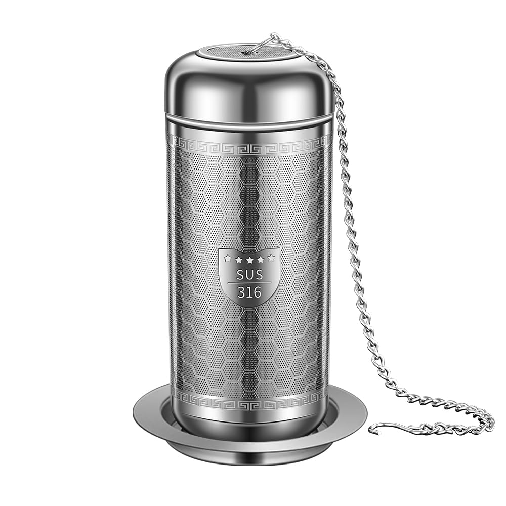 BOMANSI BOMS Tea Strainers for Loose Tea, Extra Fine Mesh Tea Infuser, 316 Stainless Steel with Extended Chain Hook, Loose