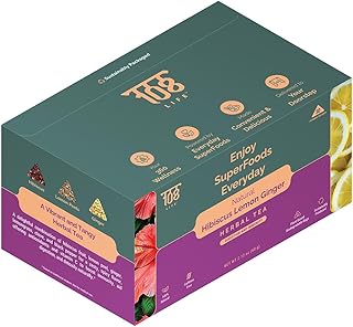 108 LIFE Natural Hibiscus Lemon Ginger Herbal Tea | 100% Natural | Caffeine Free | Supports Digestion & Immunity | With Plant-Based Biodegradable Bags | 30 Pyramid Tea Bags