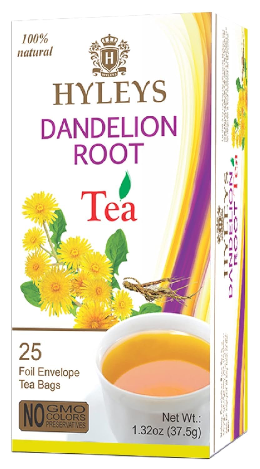 Hyleys Dandelion Root & Green Tea with Milk Thistle and Licorice Root - Herbal Detox Blend - 25 Tea Bags