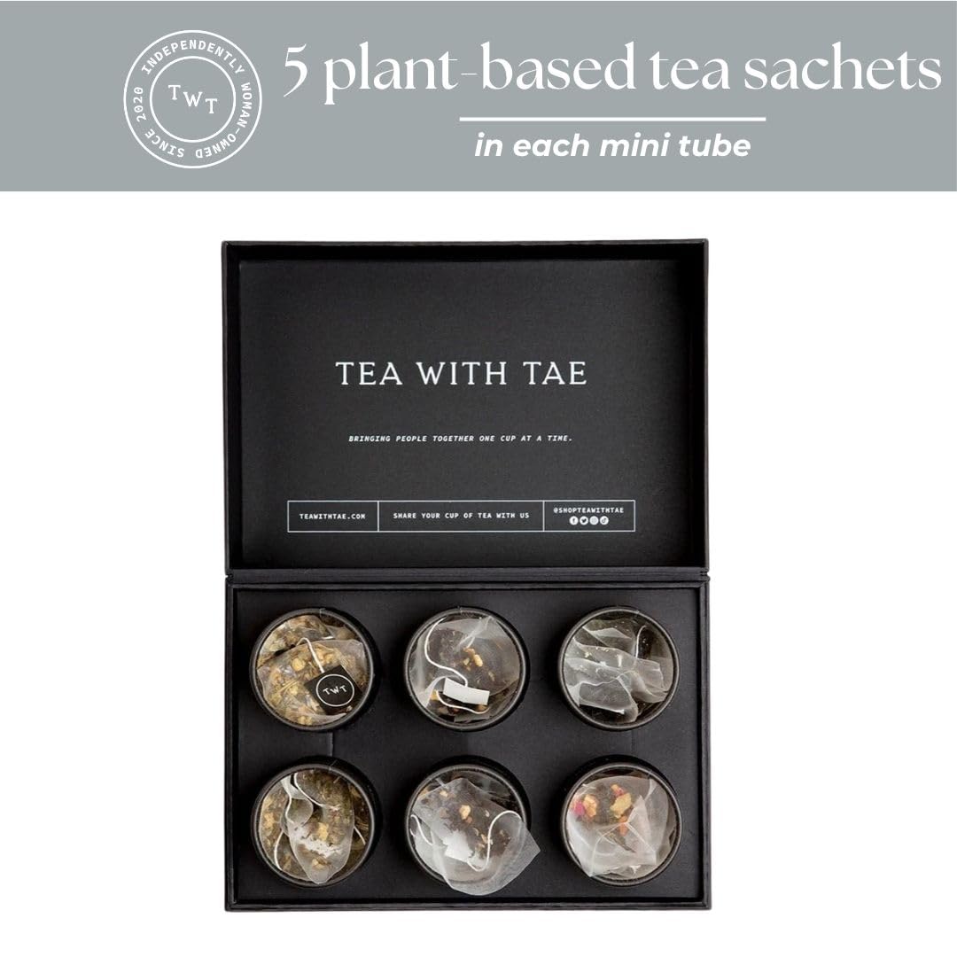 Tea Bento Box® by Tea with Tae - Luxury Tea Gift Box for all occasions - 6 Premium Blends, 30 Biodegradable, Plant-Based Pyramid Bags (90 Cups) - Eco-Friendly Gift