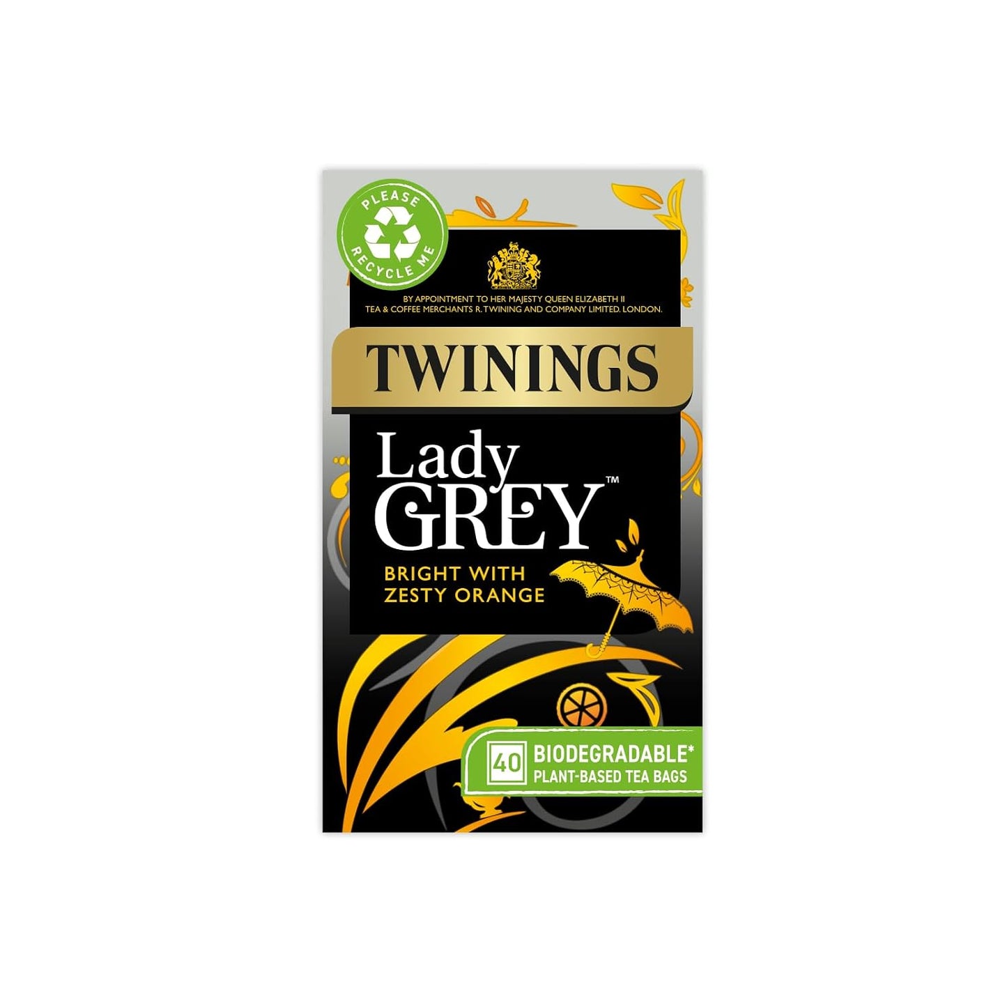 Twinings Lady Grey Tea, Bright & Refreshing Black Tea with Zesty Orange, 40 Biodegradable Tea Bags