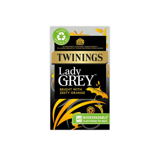 Twinings Lady Grey Tea, Bright & Refreshing Black Tea with Zesty Orange, 40 Biodegradable Tea Bags