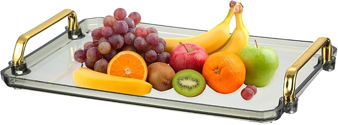 uxcell Plastic Serving Tray with Golden Handle, 12 x 8.6 Modern Rectangular Decorative Tray Acrylic 
