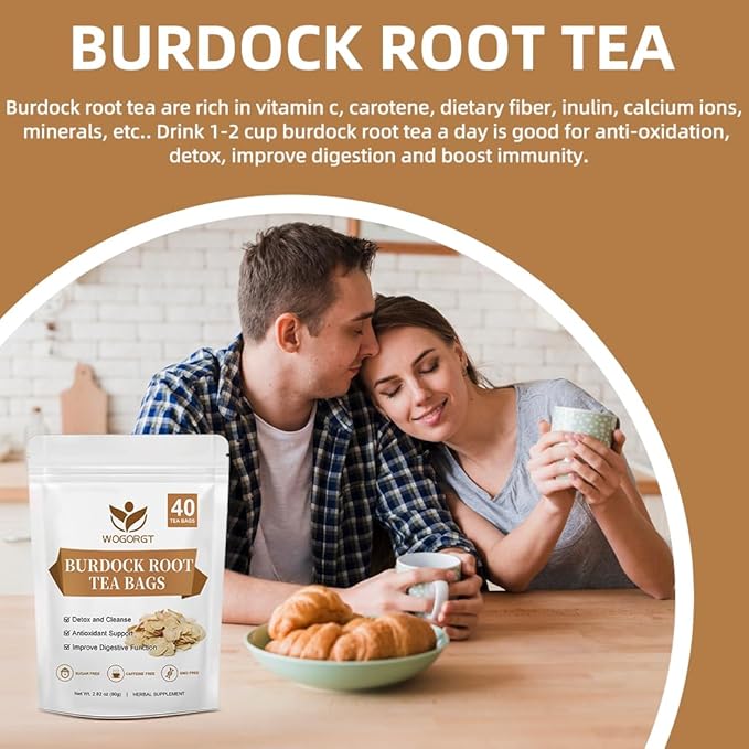 Burdock Root Tea - Natural Burdock Root Herbal Tea Bags for Antioxidant, Digestion and Immune Support, Caffeine Free - 40 Tea Bags