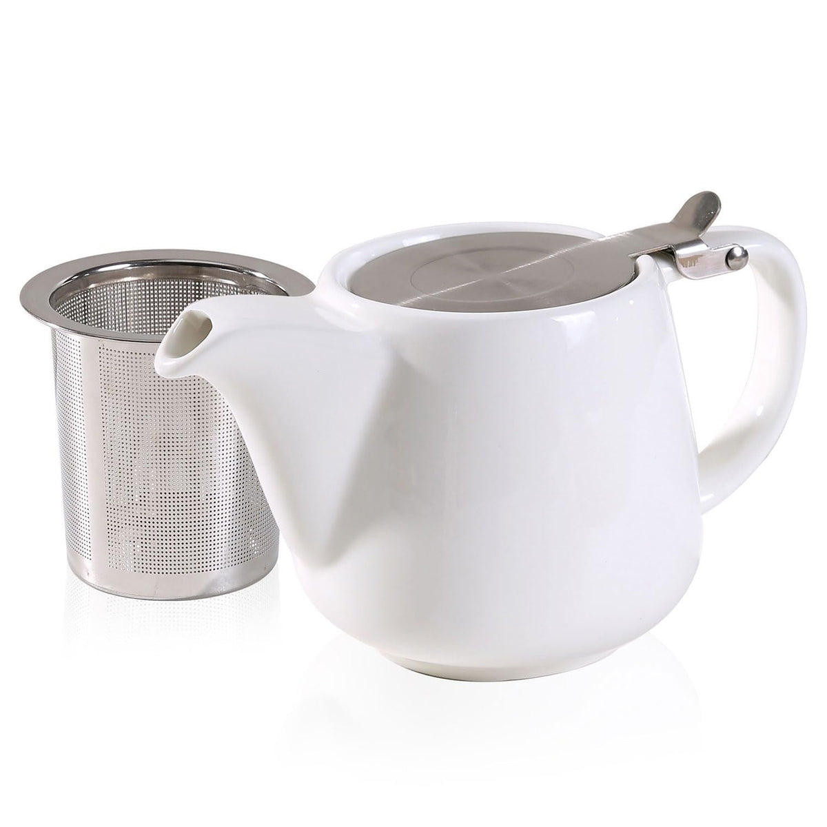 Auxmeware - Ceramic Teapot With Stainless Steel Infuser, Heat Resistant, Perfect Tea Maker, White, 500ml/17oz