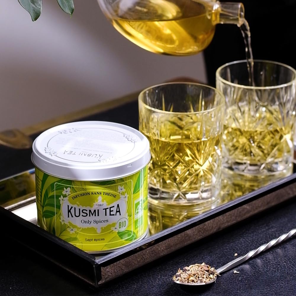 Kusmi Tea - Only Spices - Organic Herbal Tea with Cinnamon, Aniseed, Ginger, Licorice, Fennel &amp; More Spices - Caffeine Free - Enjoy Hot or Iced - Loose Leaf Tea - Tin Box of 3.5 oz for about 50 cups