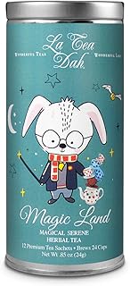 Serene Herbal Tea for Kids by La Tea Dah, Calming Decaf Childrens Tea, Lavender Chamomile Tea Bags Flavored with Lemongrass and Spearmint, Sleepy Tea for Little Wizards, Magic Land (12 Sachets)