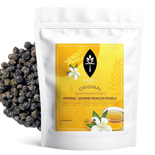 Organic Jasmine Pearls Loose Leaf Tea | Hand-Rolled Green Tea Scented with Jasmine Blossoms | USDA Organic | Premium Dragon Pearls | 4.4oz Bag | Floral & Smooth | Non-GMO